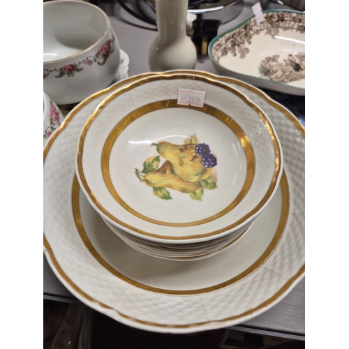 187 - Selection of ceramic trays and bowls to include a hand painted tray, fruit set, Wedgwood jug and bow... 