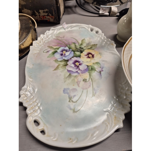 187 - Selection of ceramic trays and bowls to include a hand painted tray, fruit set, Wedgwood jug and bow... 