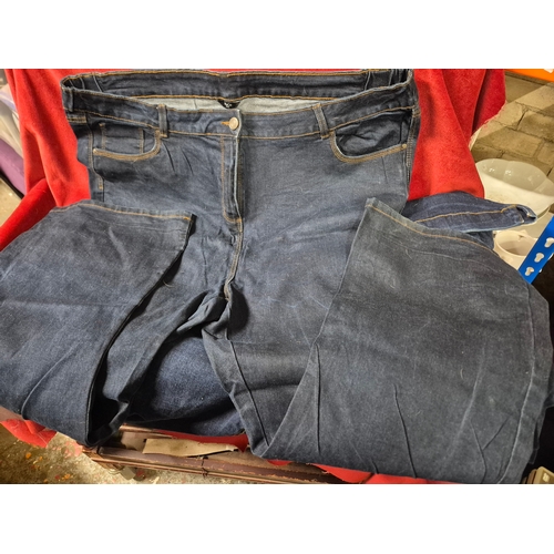 197 - 2 pairs ladies jeans sizes 24 and 28 plus a jumpsuit and a shirt style top both 5XL