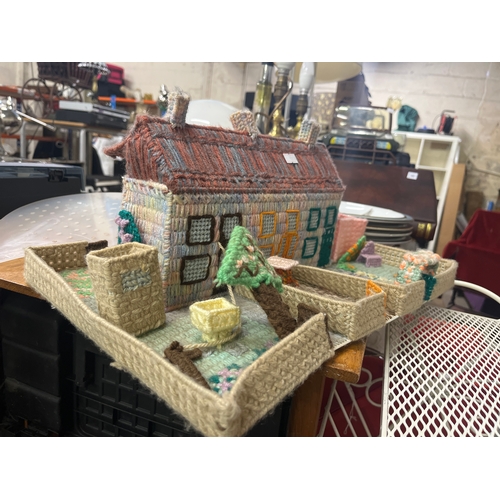 206 - Delightful  cross-stitched 3 D house