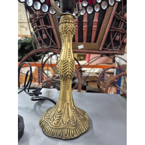 242 - Small traditional white Tiffany-style table lamp with multiple transparent glass jewels and an antiq... 