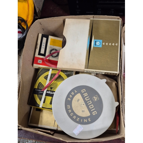 249 - Aldis slide projector and 2 boxes of vintage tape reels