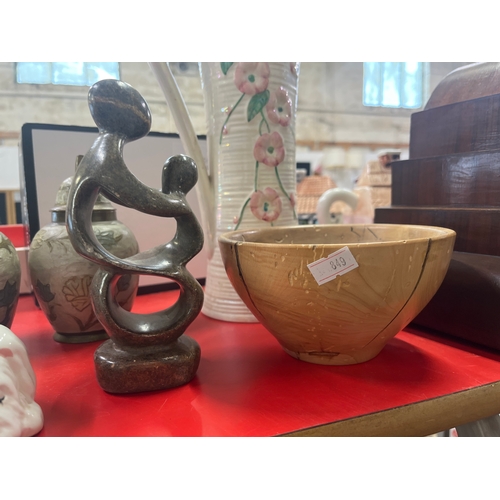270 - Collection  of mixed China and Treen, tall jug, pair of Brass small urns  etc