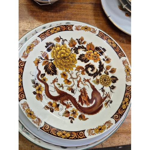 317 - Selection of ceramic plates to include Grindley, blue delft, Royal Doulton Brambly Hedge, Myott Meak... 