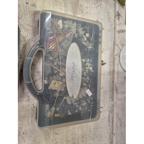 344 - 3 x tool carrycases with contents of tools, screws, cable clips etc