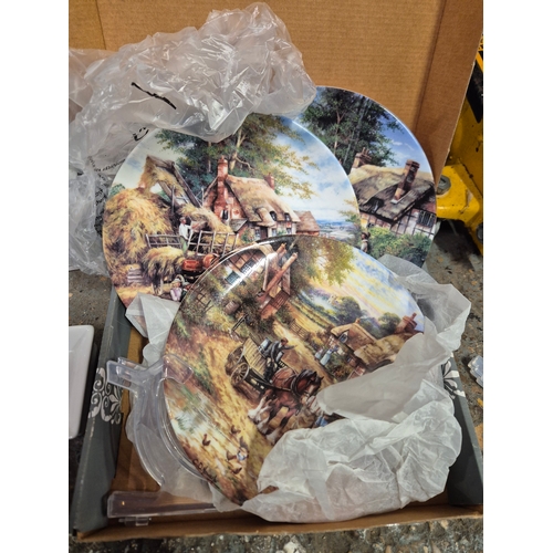 170 - Box of mixed items to include 3 Wedgwood plates, Royal Brierley crystal pot, dog welcome sign etc