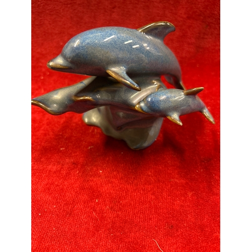 61 - Porcelain Dolphin & calf with blue glaze by Highbank Porcelain Lochgilphead Scotland