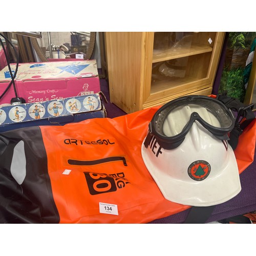 Bullard hardhat ‘dept of forestry plus goggles and a hi viz Dry bag