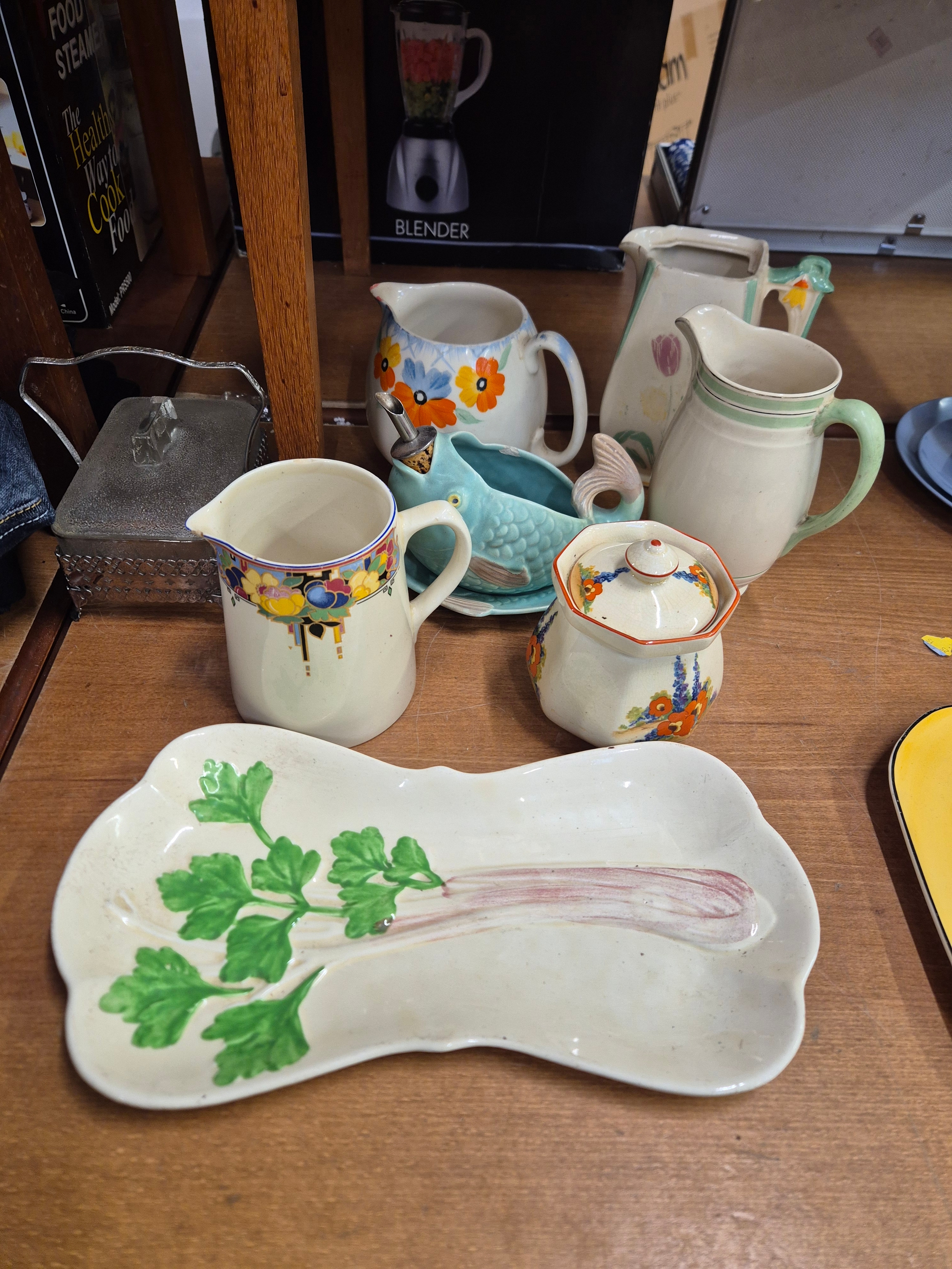 Collection of mostly 1930's hand decorated ceramics to include a fish ...