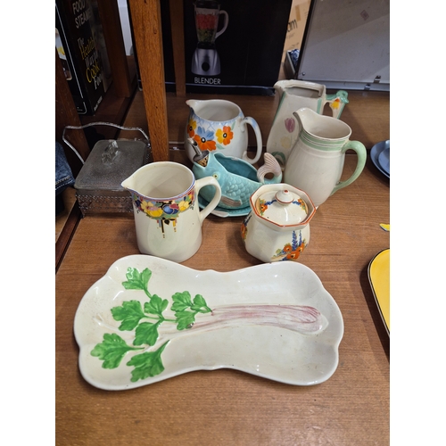 Collection of mostly 1930's hand decorated ceramics to include a fish ...