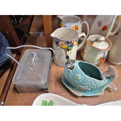 Collection of mostly 1930's hand decorated ceramics to include a fish ...