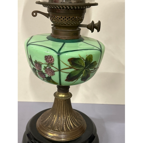 A very pretty Victorian oil lamp with green opaline glass font hand ...