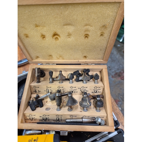 Mixed lot to include hair clippers, router bits, lantern, stud detector etc