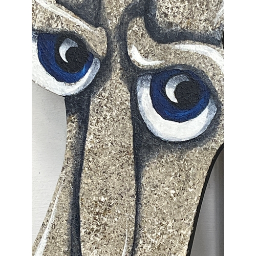 106 - Stone Face Wood Sculpture 35”x9.5”, hand painted in Acrylic by Kulczak