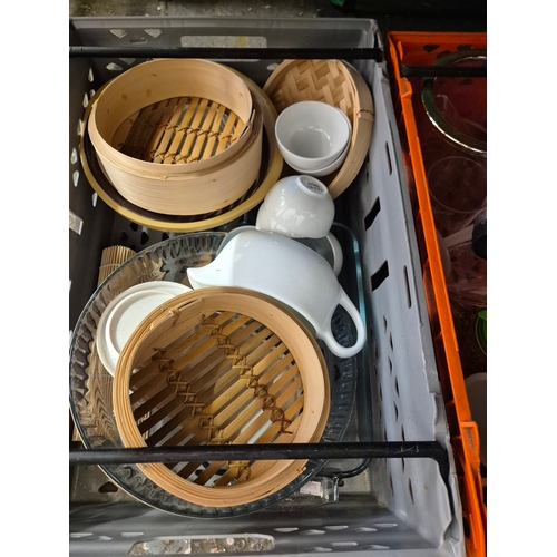194 - 3 trays of kitchenware (crates not included)
