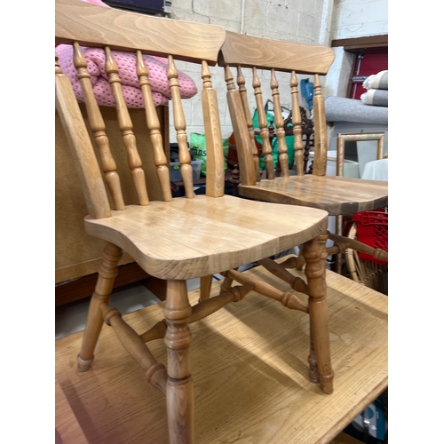 313 - Small pine kitchen table and 3 spindle back chairs