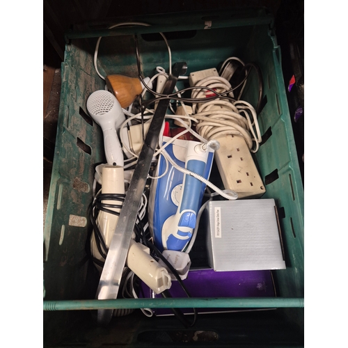 372 - 2 trays of paint, DIY and electricals (crates not included)