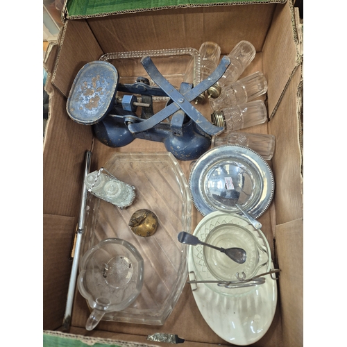 374 - 2 large boxes of glass, metalware and china