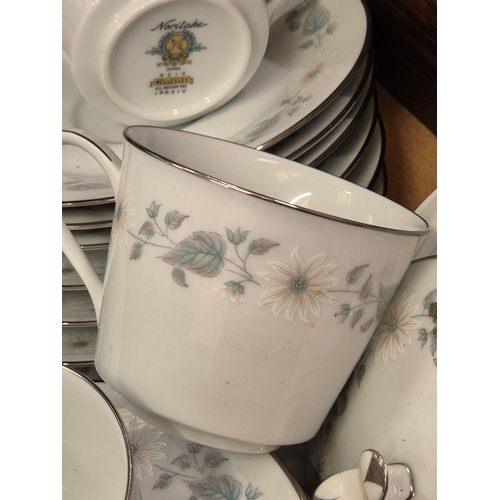 387 - Noritake Wellesley tea set with 6 cups, saucers and plates plus a milk jug, sugar bowl and cake plat... 