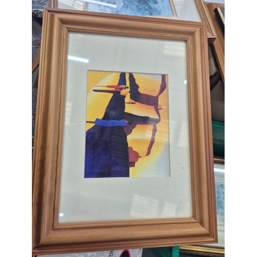 390 - Box of framed and glazed prints plus a God is love tapestry picture and a new picture frame