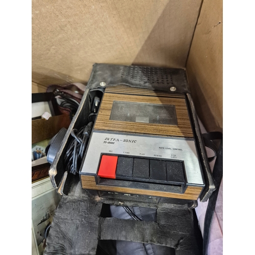 439 - Mixed box to include cassette recorder, sleeping bag, pictures etc