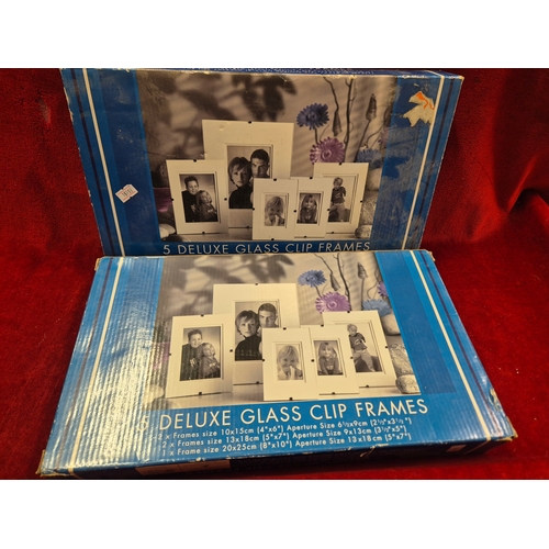 2 boxes of 5 Deluxe glass clip frames, new