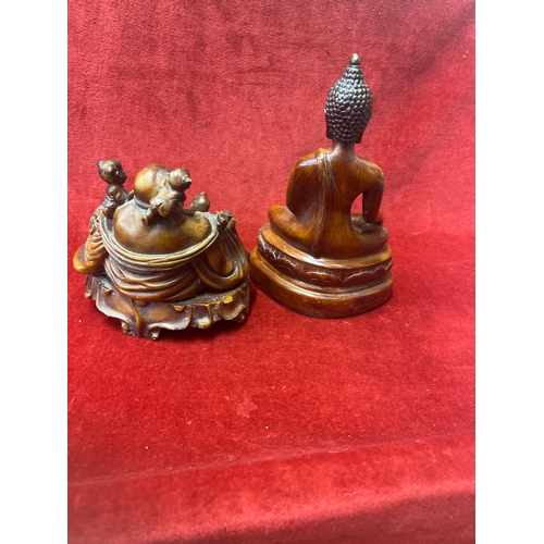 1 - Vintage Sitting Resin Buddha Statue along with with a laughing Buddha statue