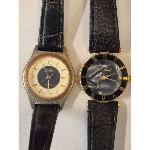 50 - 6 Ladies wristwatches with black leather straps