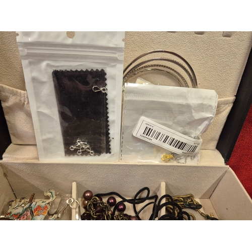 49 - Black jewellery box with contents