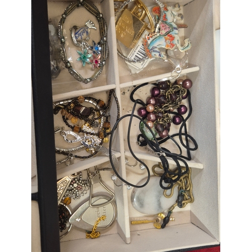49 - Black jewellery box with contents