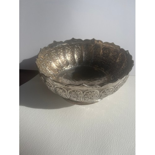 26 - White metal  Repousse bowl, marked 800 silver, 260g