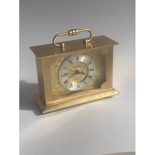 25 - Swiza Brass 8 day carriage clock and alarm working order when lotted