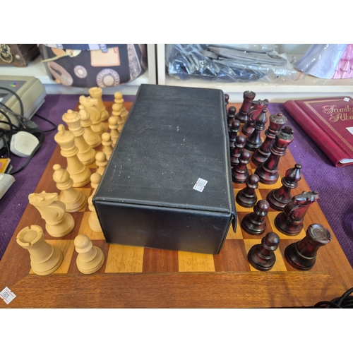 Large chess set with solid wood board and storage box for pieces