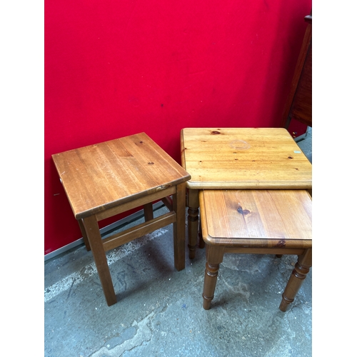 300B - A nest of 2 pine tables & another single table