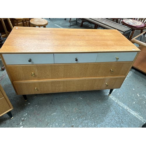 302 - Mid Century GPlan, “Chinese White” Dressing Table and matching chest of drawers raised on black tape... 