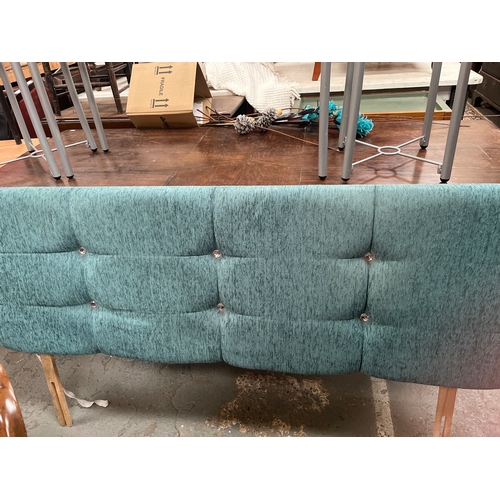 319 - Double bed headboard in Blue with large diamanté buttons