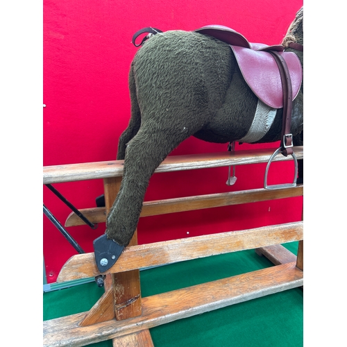328 - Vintage rocking horse on wooden trestle type rocker, probably by Pegasus of Crewe.
