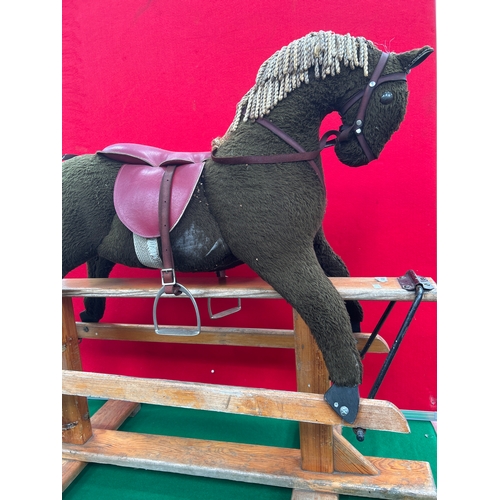 328 - Vintage rocking horse on wooden trestle type rocker, probably by Pegasus of Crewe.