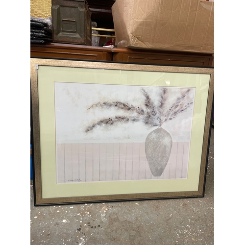 346 - Large contemporary framed print of flowers in a vase