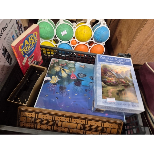 360 - Box of vintage games, Crib, boules, puzzles, pin the tail on the donkey etc