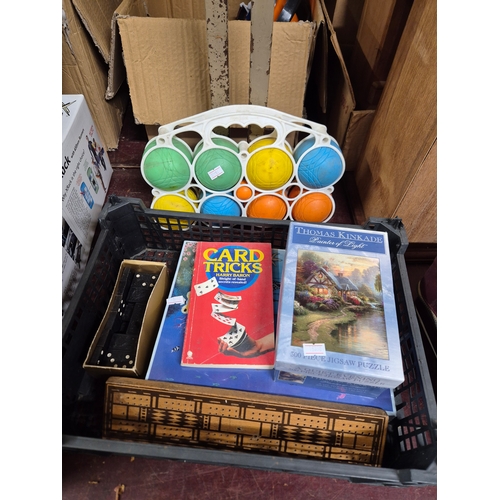 360 - Box of vintage games, Crib, boules, puzzles, pin the tail on the donkey etc