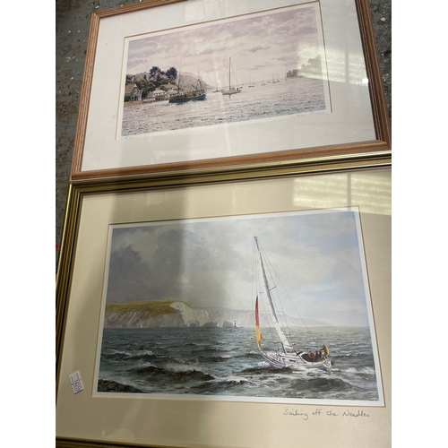 384 - 6 x framed pictures. Includes ‘Sailing from the Needles’ Isle of Wight, Henley bridge, Bordeaux.