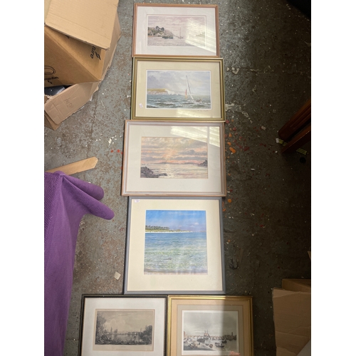 384 - 6 x framed pictures. Includes ‘Sailing from the Needles’ Isle of Wight, Henley bridge, Bordeaux.