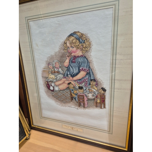 397 - 2 tapestry pictures of children playing by R Connolly