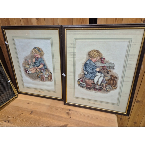 397 - 2 tapestry pictures of children playing by R Connolly