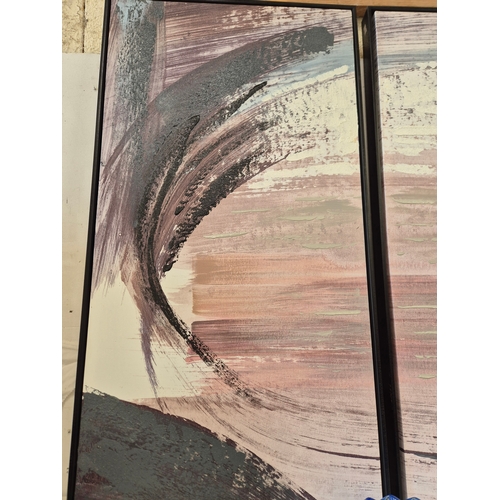 572 - Pair of Oak Furnitureland Farne hand embellished abstract fabric prints