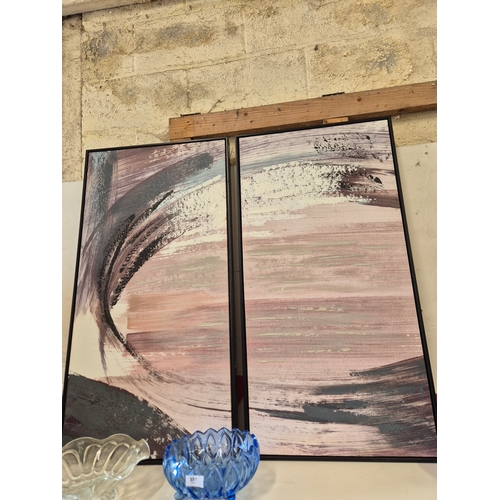572 - Pair of Oak Furnitureland Farne hand embellished abstract fabric prints