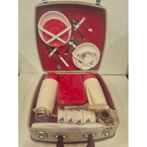 160 - 1950's picnic set in fitted carry case with red interior plus red and cream accessories to include '... 