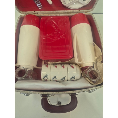 160 - 1950's picnic set in fitted carry case with red interior plus red and cream accessories to include '... 