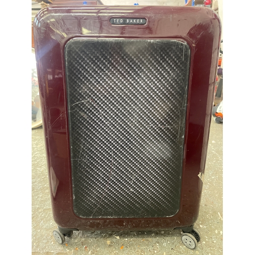 203 - Ted Baker hardsider herringbone medium suitcase in burgundy